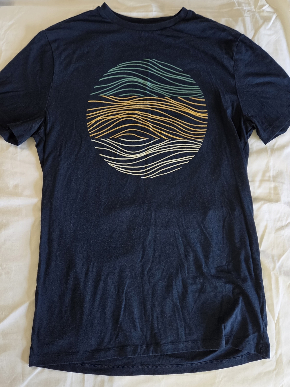 Goodfellow & Co Mens Navy Abstract Wave Circle Graphic Tee Shirt Small S
